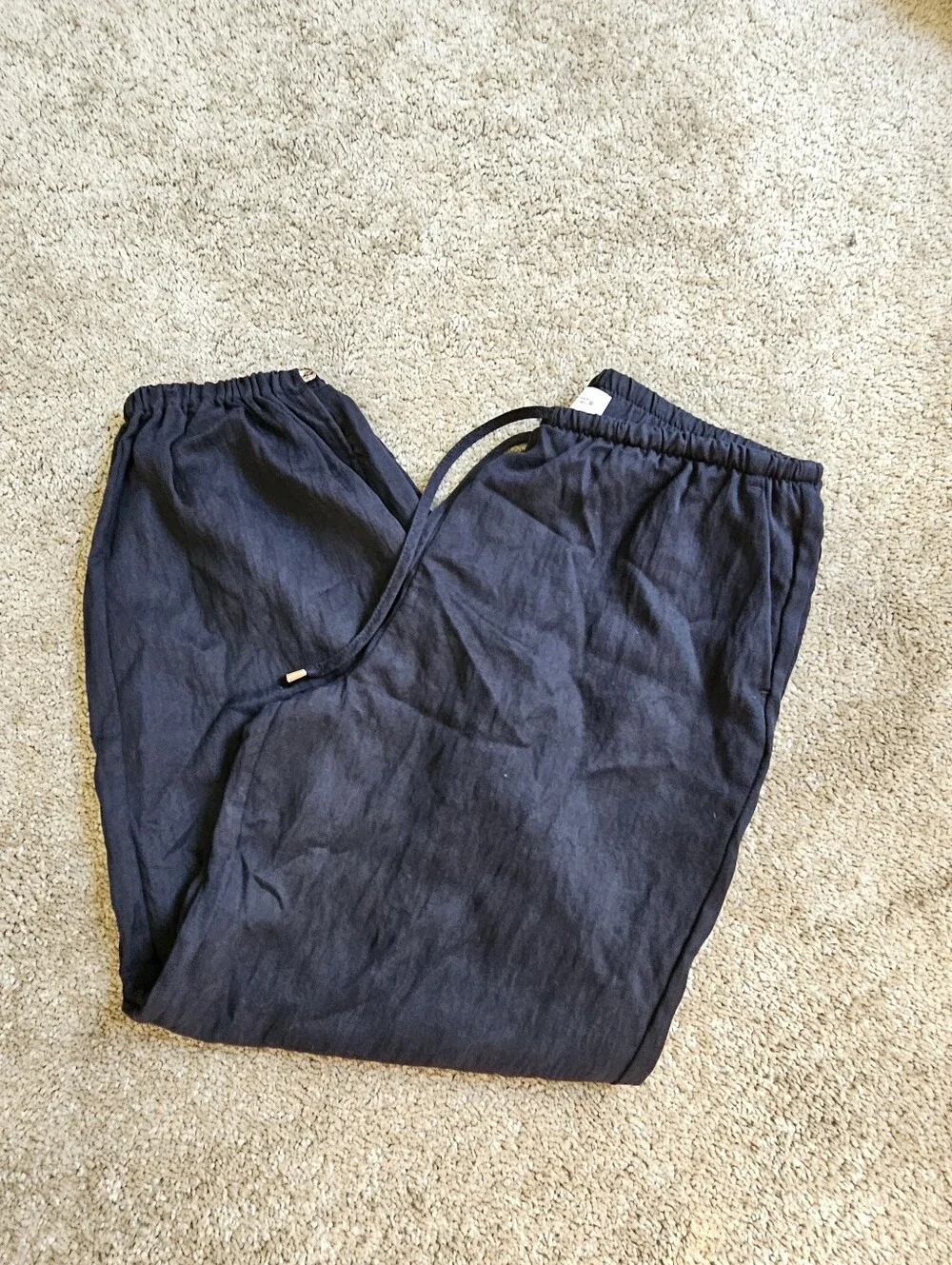 Zara Black Drawstring Linen-Blend Jogger Pants